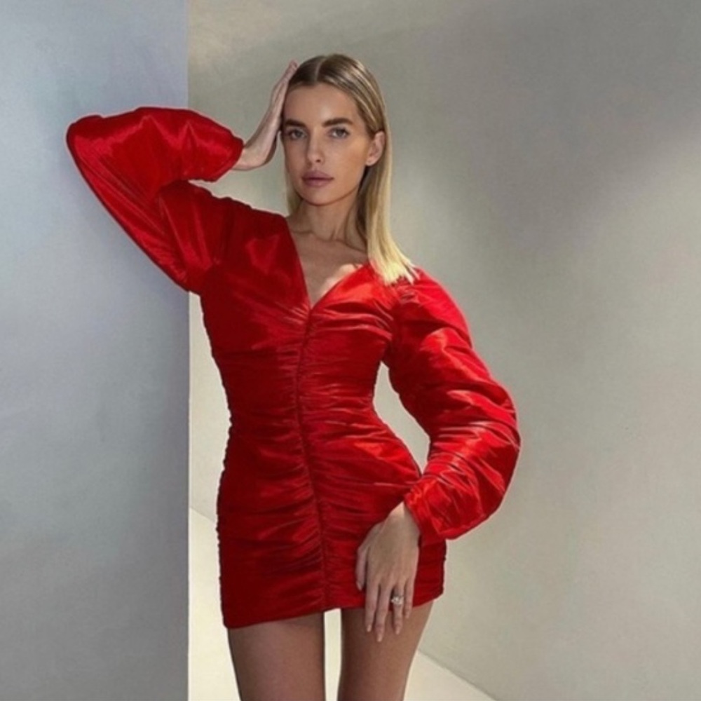 New Zara Vibrant Red Ruched Dress